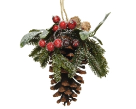 HANGING PINECONE WITH BERRIES AND SPRUCE 25CM