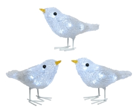 LED ACRYLIC BIRDS SET OF 3 COOL WHITE OUTDOOR