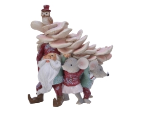 POLY SANTA AND MICE CARRYING TREE 17.5CM