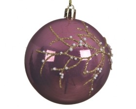 SHATTERPROOF BAUBLE WITH GLITTER VELVET PINK 2 DESIGNS 8CM